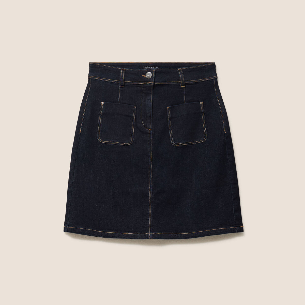 Jupe courte trap&egrave;ze en jean denim brut femme