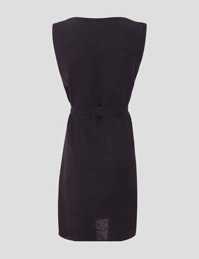 Robe droite ceintur&eacute;e noir femme