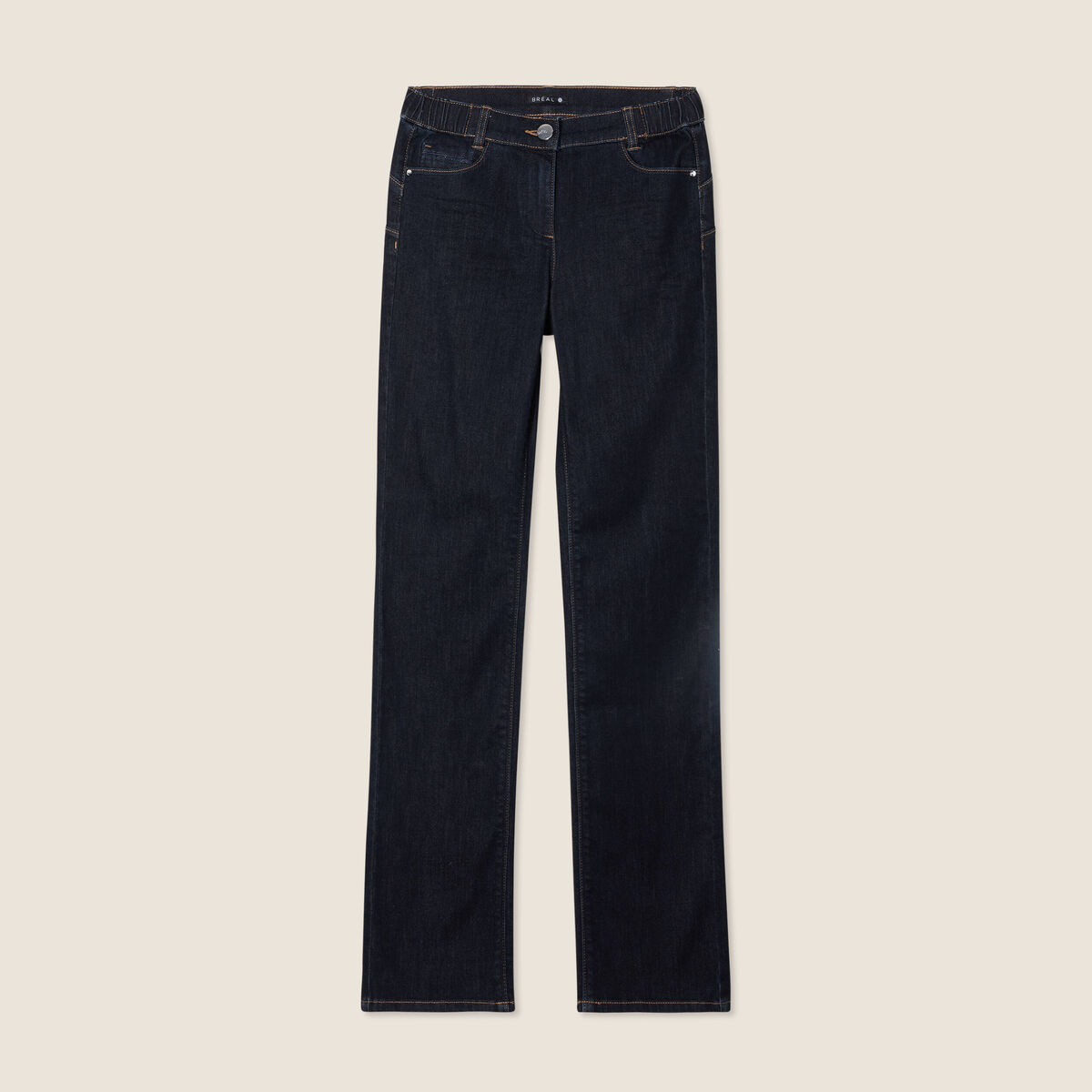 Jean droit taille basculée denim brut femme