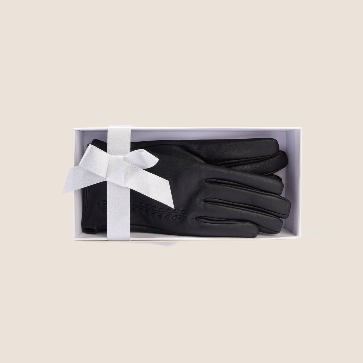 Coffret gants doubl&eacute;s en cuir noir femme