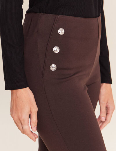 Legging 7/8&egrave;me taille bascul&eacute;e en maille marron fonc&eacute; femme