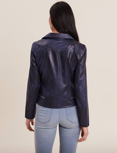 Veste esprit motard zippée bleu foncé femme