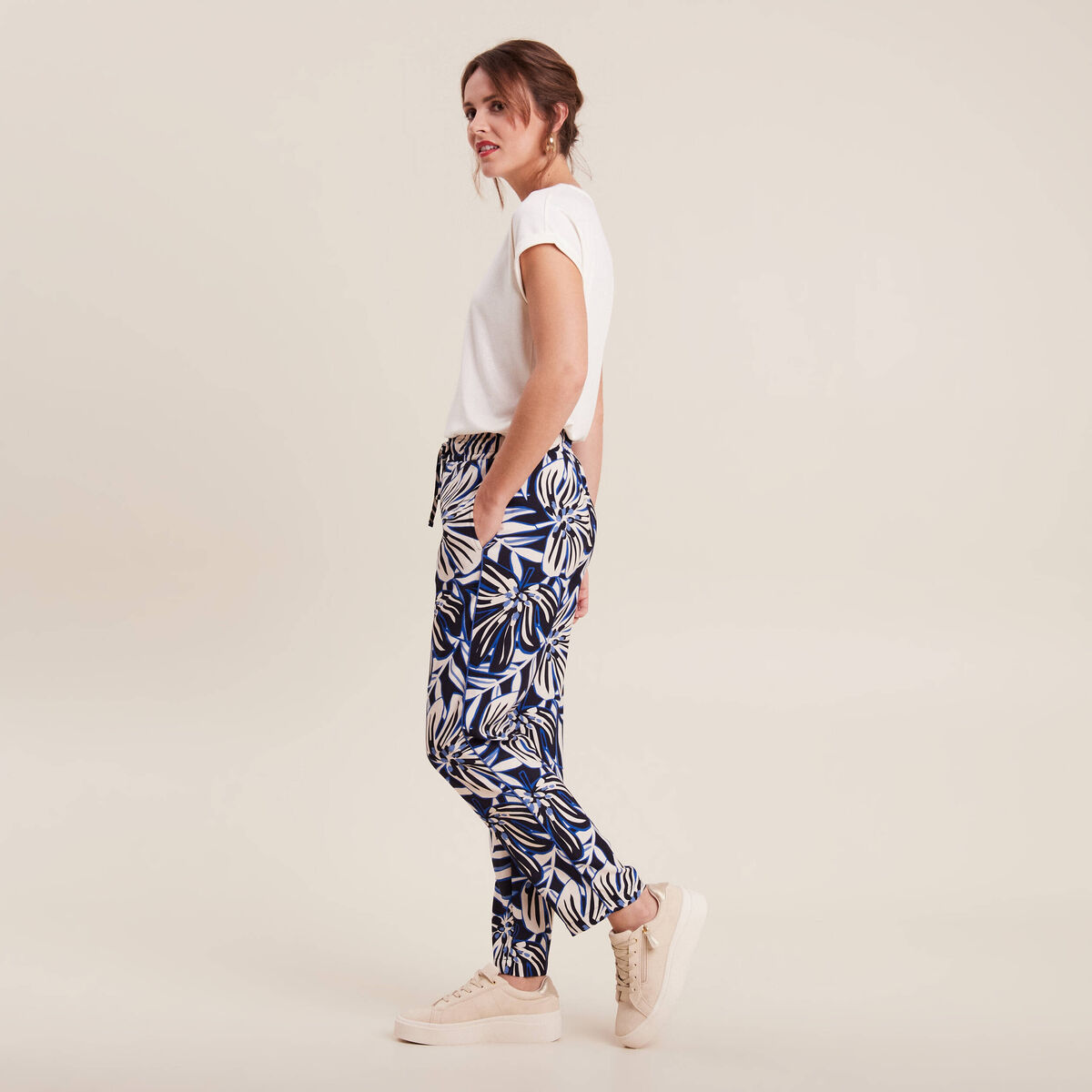 Pantalon carotte fluide 7/8&egrave;me bleu femme