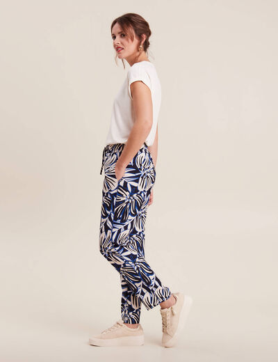 Pantalon carotte fluide 7/8ème bleu femme