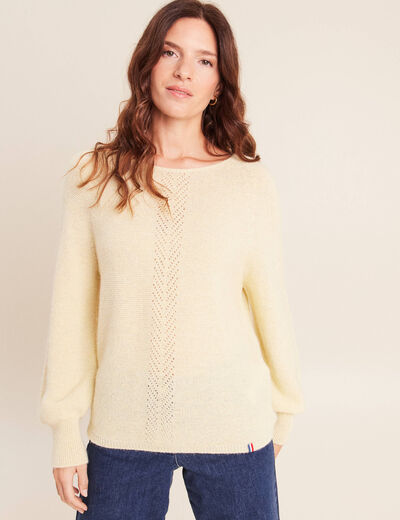 Pull droit col rond manches longues jaune pastel femme