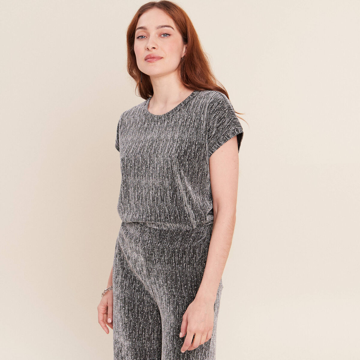 T-shirt manches courtes gris argent femme