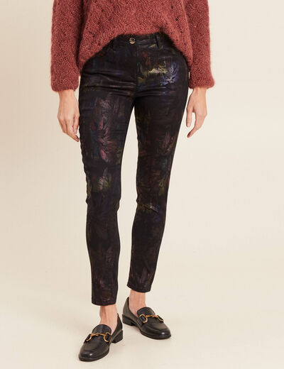 Pantalon ajusté enduit 7/8ème multicolore femme