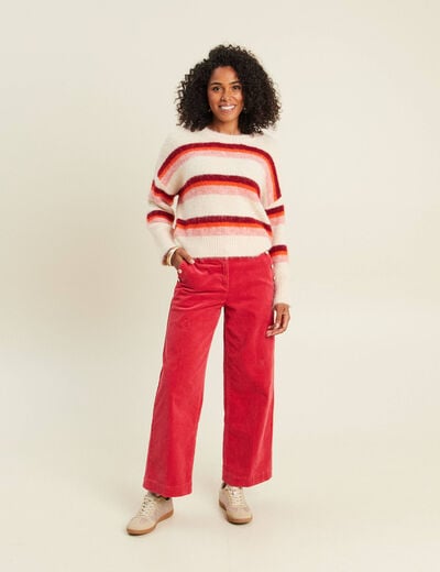 Pantalon large velours c&ocirc;tel&eacute; rouge femme