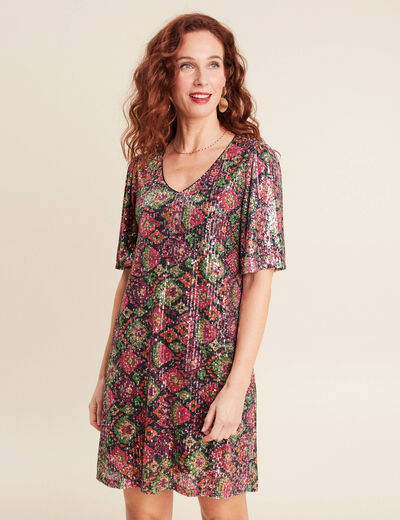 Robe évasée sequins multicolore femme