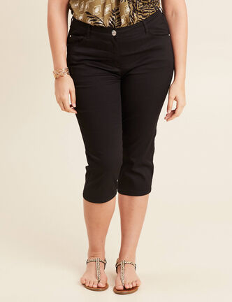 Pantacourt droit taille standard noir femme