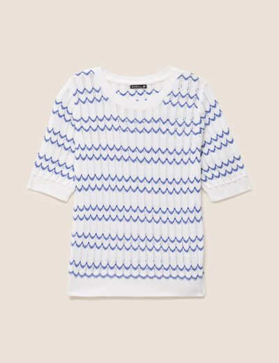 Pull col rond manches courtes bleu femme