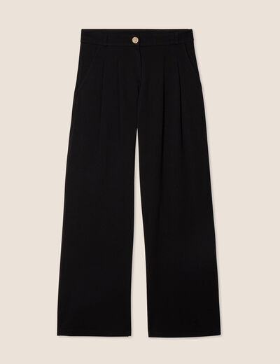 Pantalon large taille haute noir femme