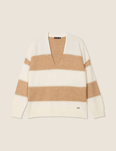 Pull manches longues col en V sable femme