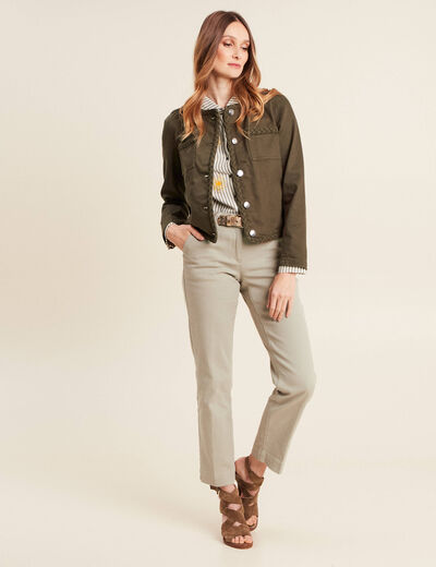 Veste en jean détails tressés vert olive femme