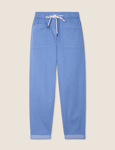 Pantalon coupe droite à coulisse bleu ciel femme