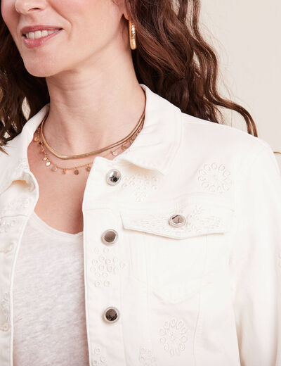Veste cintrée en jean brodée ecru femme