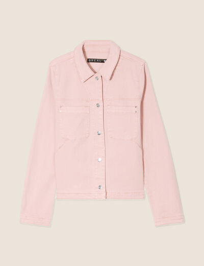 Veste boutonnée en jean rose pastel femme