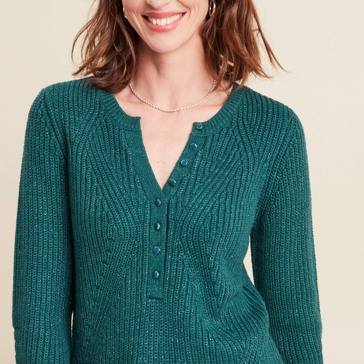 Pull manches longues vert fonc&eacute; femme