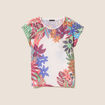 T-shirt droit col rond manches courtes ecru femme