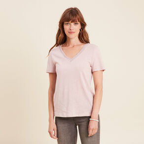 T-shirt manches courtes col en V parme femme