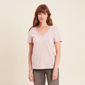 t shirt manches courtes col en v parme femme T-shirt manches courtes col en V parme femme
