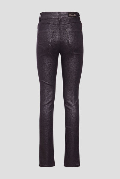 Pantalon ajusté enduit couleur argent femme