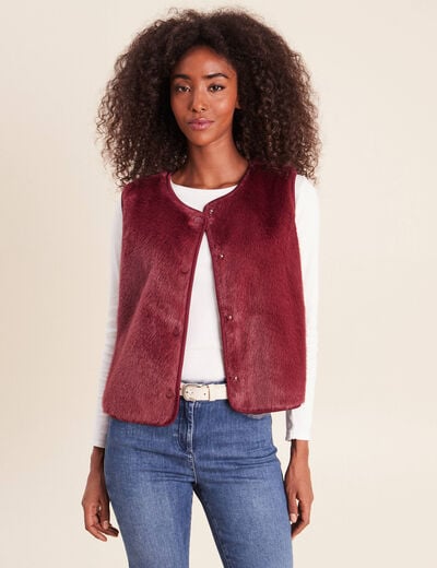 Gilet droit sans manches fausse fourrure bordeaux femme