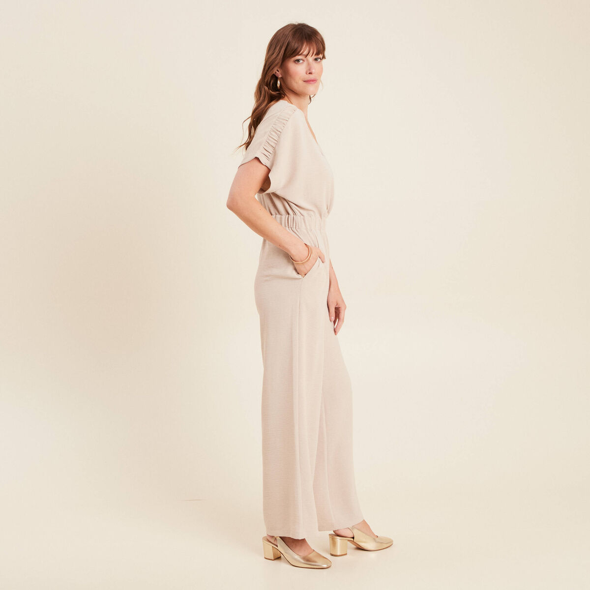 Combinaison col croisé gris clair femme