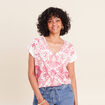 T-shirt macram&eacute; manches courtes ecru femme