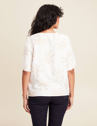 Blouse crêpe manches courtes beige femme