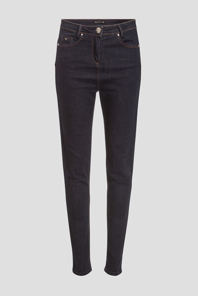 Jeans slim taille haute denim brut femme