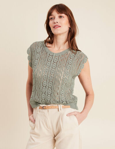 Débardeur macramé vert clair femme