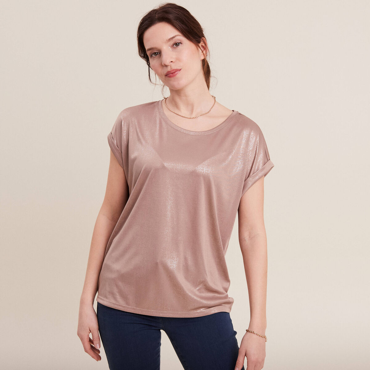 T-shirt manches courtes taupe femme
