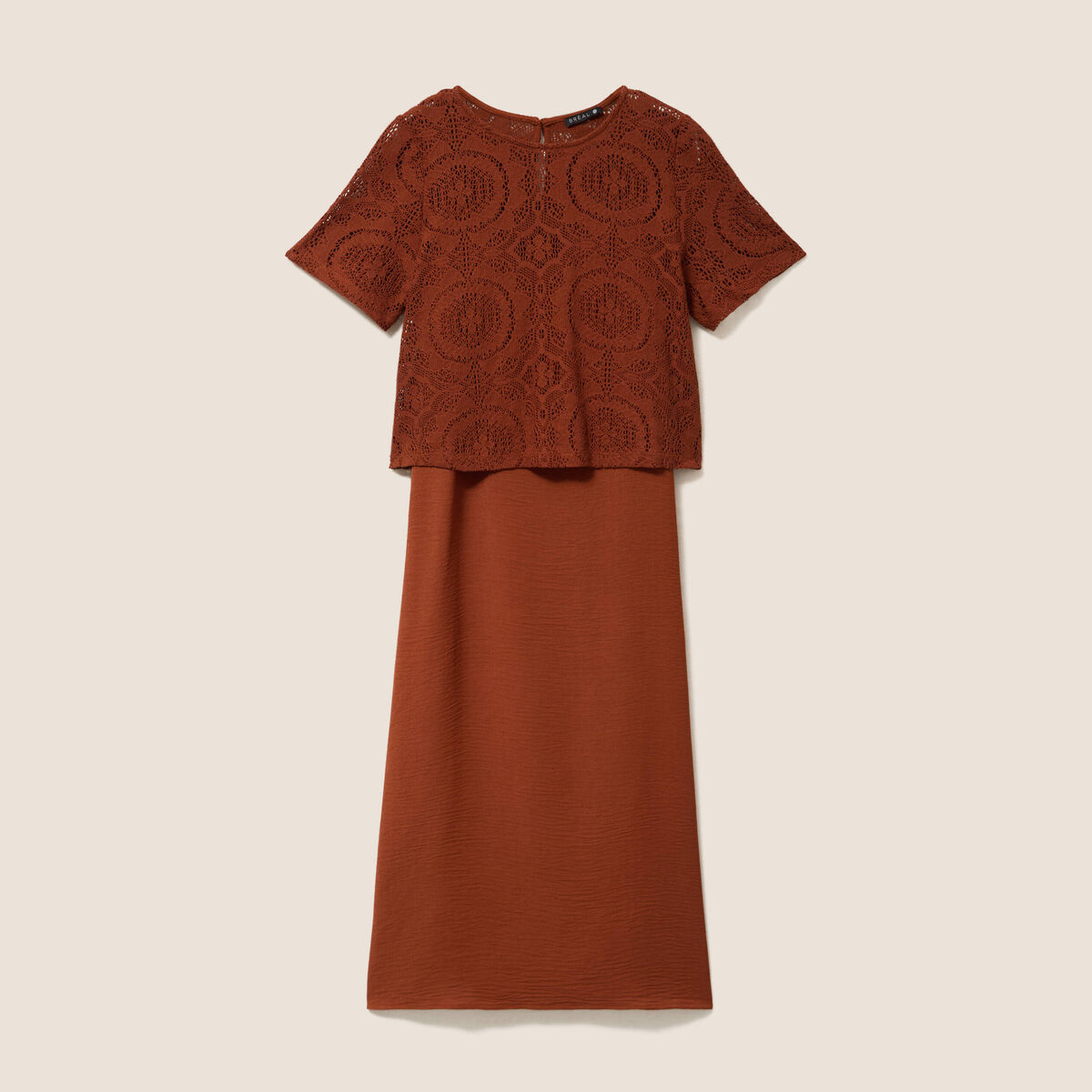 Robe 2 en 1 col rond marron fonc&eacute; femme