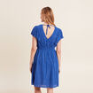 Robe droite fluide smockée bleu electrique femme