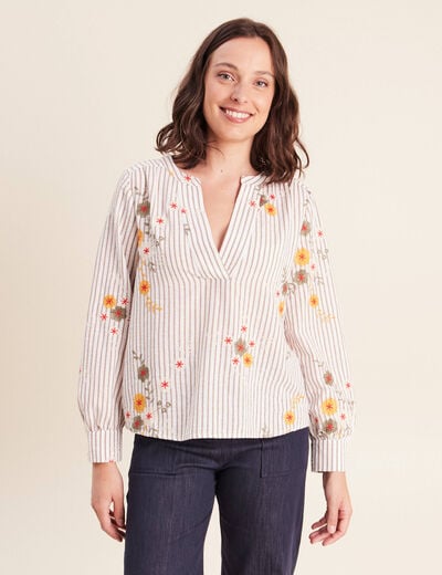 Blouse col v manches longues vert femme