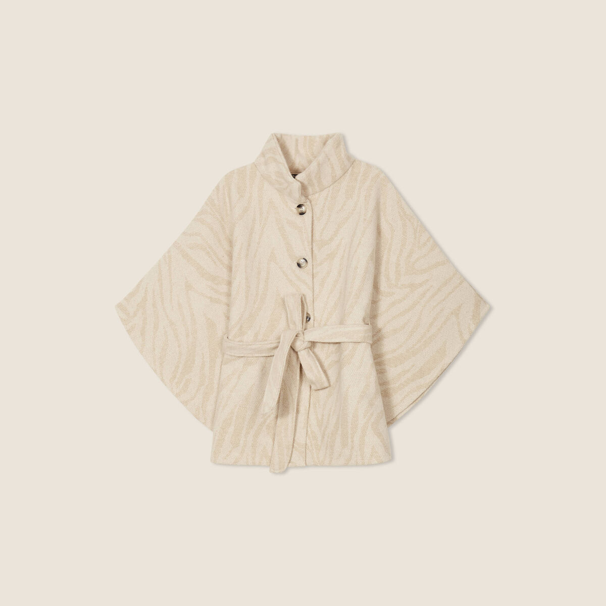 Cape boutonn&eacute;e et ceintur&eacute;e beige femme
