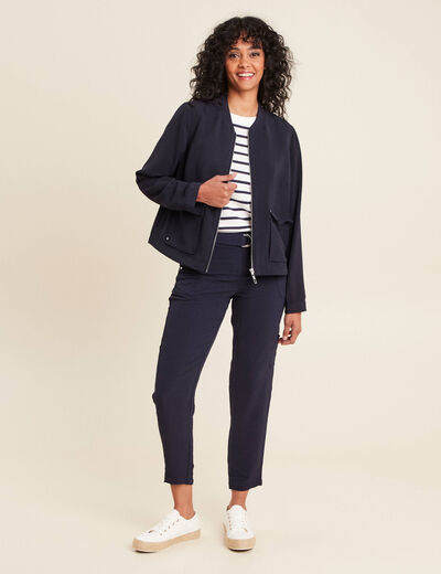 Blouson zippé 2 poches bleu foncé femme
