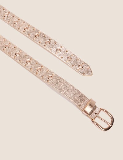 Ceinture métallisée oeillets couleur or femme