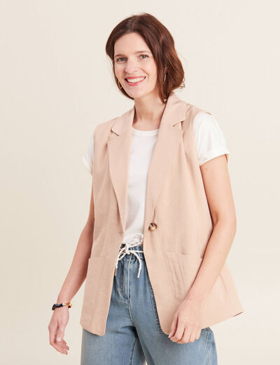 Veste tailleur sans manches beige femme