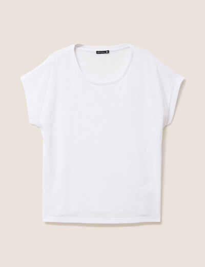 T-shirt &agrave; paillettes manches courtes blanc femme