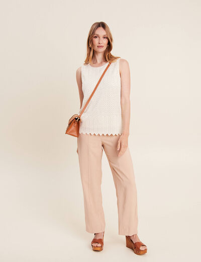 Pantalon large fluide beige femme
