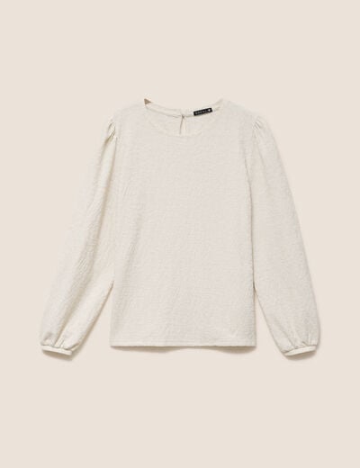 Blouse col rond manches longues ivoire femme