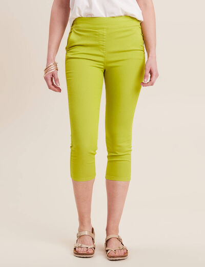 Pantacourt ajusté taille haute vert anis femme