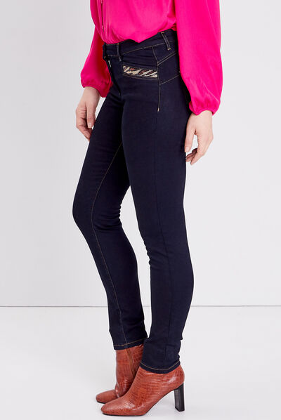 Jean ajusté avec sequins denim brut femme