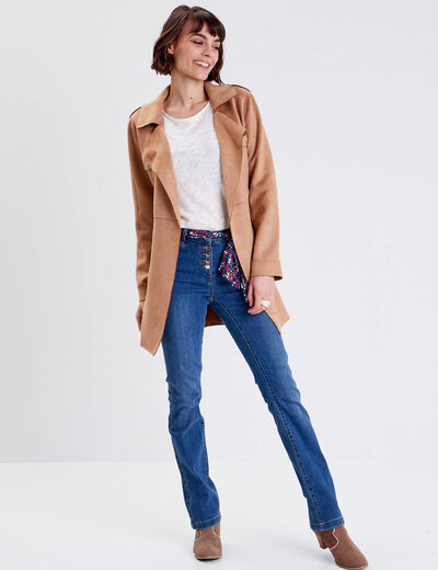 Trench droit effet suédine marron femme