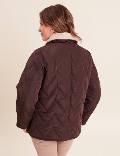 Doudoune courte doubl&eacute;e col amovible marron fonc&eacute; femme