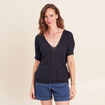 Pull col v bleu marine femme