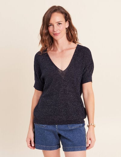 Pull col v bleu marine femme