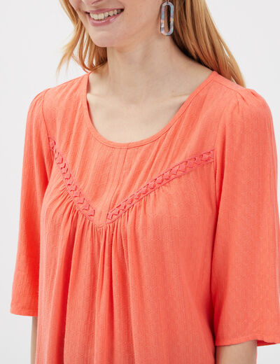 Blouse manches 3/4 orange clair femme